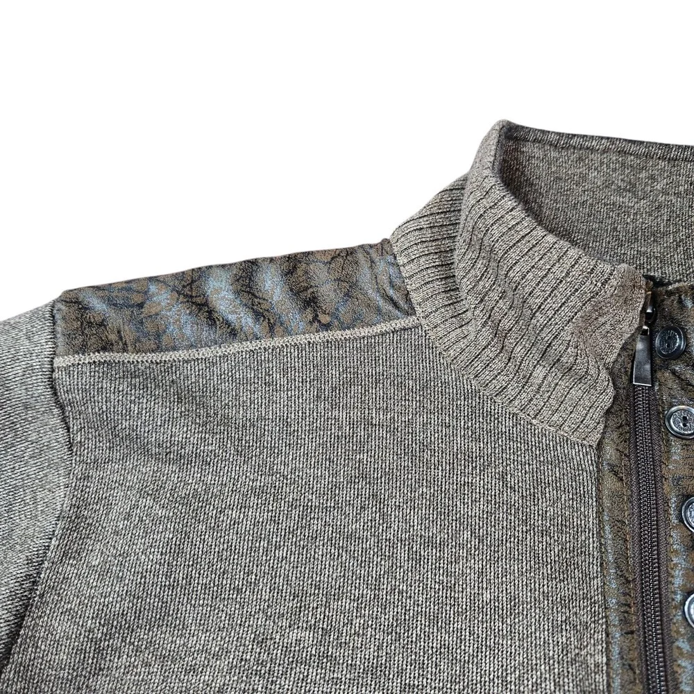 Silver Needle Sweater Mens XL 1/4 Zip Pullover High Neck Gray W/ Brown Accents‎
